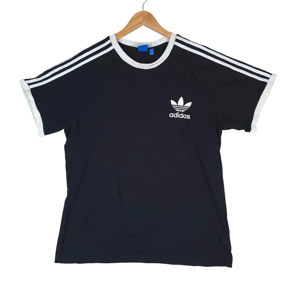 Adidas Originals 3-Stripes Ringer T-Shirt Men 2XL Black Trefoil Retro California